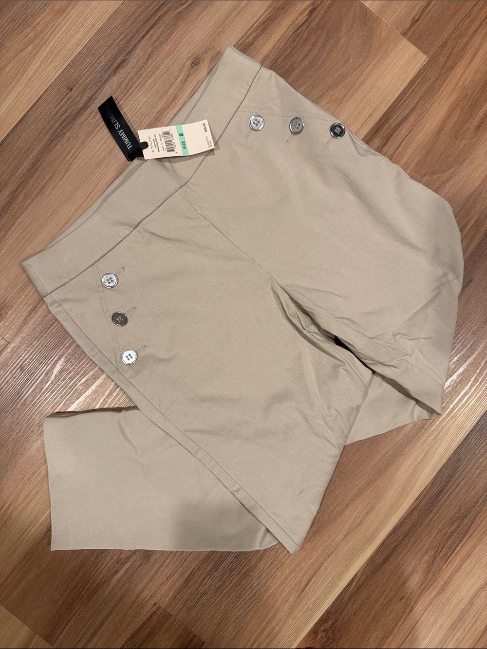 Emaline Beige Button-Accent Chino Pants - Women's